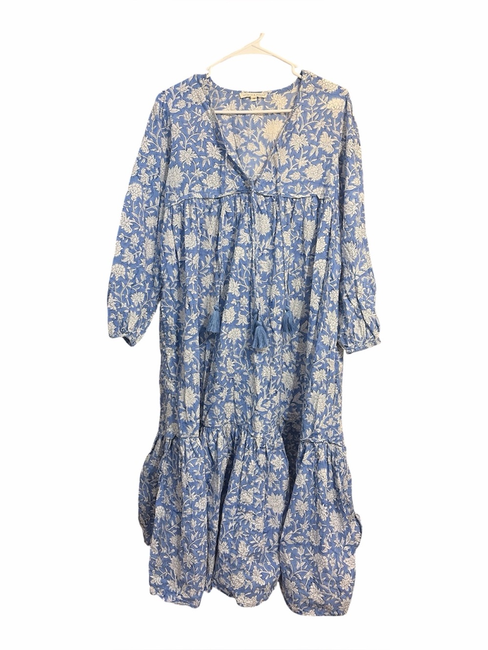 Ophelia & Indigo Dahlia Dress XS Blue Floral Maxi Cottagecore Boho